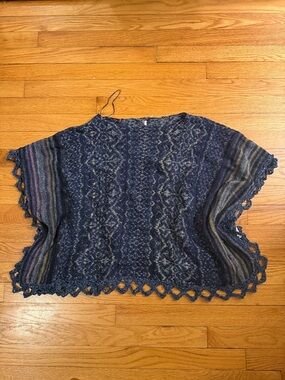 Free people knit bohemian boho poncho shawl sz xs extra small